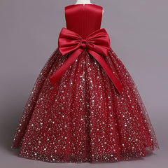 Flower Girl Dress Bow Wedding Dress Sequin Princess Dress Birthday Costume Party Holiday
