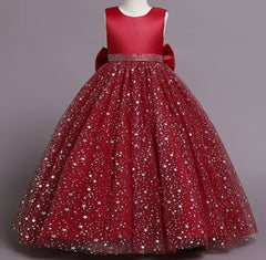 Flower Girl Dress Bow Wedding Dress Sequin Princess Dress Birthday Costume Party Holiday