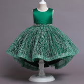 Pearl Wedding Dress Bow Flower Girl Dress Sequins Princess Dress Birthday Costume Party Holiday