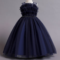 Wedding Dress Pearl Flower Girl Dress Bow Sequins Princess Dress Birthday Costume Party Holiday