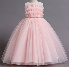 Wedding Dress Pearl Flower Girl Dress Bow Sequins Princess Dress Birthday Costume Party Holiday