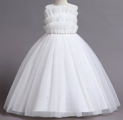 Wedding Dress Pearl Flower Girl Dress Bow Sequins Princess Dress Birthday Costume Party Holiday