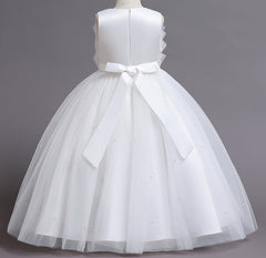 Wedding Dress Pearl Flower Girl Dress Bow Sequins Princess Dress Birthday Costume Party Holiday