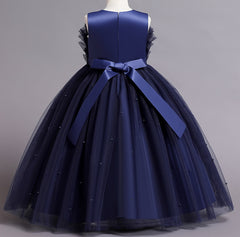 Wedding Dress Pearl Flower Girl Dress Bow Sequins Princess Dress Birthday Costume Party Holiday