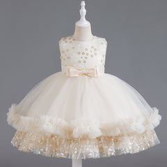 Wedding Dress Lace Bow Flower Girl Dress Sequins Princess Dress Birthday Costume Party Dress Holiday