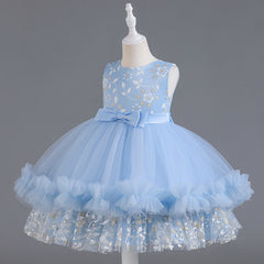 Wedding Dress Lace Bow Flower Girl Dress Sequins Princess Dress Birthday Costume Party Dress Holiday