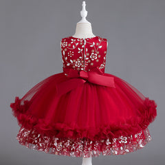 Wedding Dress Lace Bow Flower Girl Dress Sequins Princess Dress Birthday Costume Party Dress Holiday
