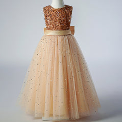Flower Girl Dress Sequin Wedding Dress Princess Dress Bow Birthday Costume Party Holiday