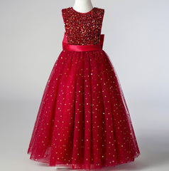 Flower Girl Dress Sequin Wedding Dress Princess Dress Bow Birthday Costume Party Holiday