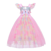 Unicorn Princess Sequin Flying Sleeve New Girl Dress Costume For Cosplay Halloween Party