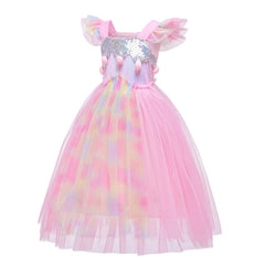 Unicorn Princess Sequin Flying Sleeve New Girl Dress Costume For Cosplay Halloween Party