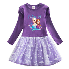 New Cotton Kids Toddler Princess Costume Elsa Anna Girl Dress Party Holiday