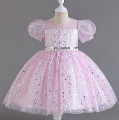 Wedding Dress Puff Flower Girl Dress Sequins Princess Dress Birthday Costume Party Dress Holiday