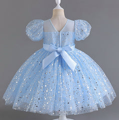 Wedding Dress Puff Flower Girl Dress Sequins Princess Dress Birthday Costume Party Dress Holiday