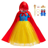 New Princess Snow White Costume Halloween Girls Dresses With Cape Set