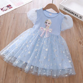 New Girl Lace Dress Elsa bow Toddler Princess Costume For Casual Wear Holiday Birthday Party