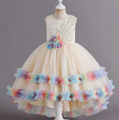 Flower Girl Dress Pearl Wedding Dress Lace Trailing Princess Dress Birthday Costume Party Holiday