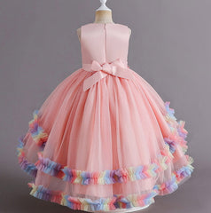 Flower Girl Dress Pearl Wedding Dress Lace Trailing Princess Dress Birthday Costume Party Holiday