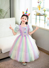 New Unicorn Toddler Kids Rainbow Princess Costume Dresses For Girls