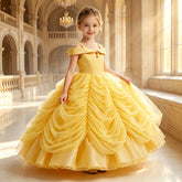 Princess Belle Costume Dress Toddler Off Shoulder Layered Ball Gown for Girls