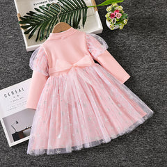 Elsa Lace New Girl Dress Bow Puff Toddler Princess Costume For Casual Wear Holiday Party Birthday
