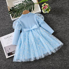 Elsa Lace New Girl Dress Bow Puff Toddler Princess Costume For Casual Wear Holiday Party Birthday