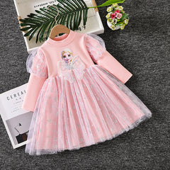 Elsa Lace New Girl Dress Bow Puff Toddler Princess Costume For Casual Wear Holiday Party Birthday