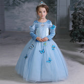 New Cinderella Long Selevee Princess Girls Costume Dresses For Cosplay Party Holiday
