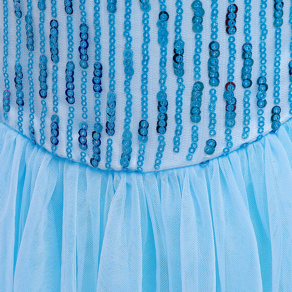 Frozen 2 Elsa Princess Sequins Girls Costume Dresses with Crown wand Cosplay Party Holiday.