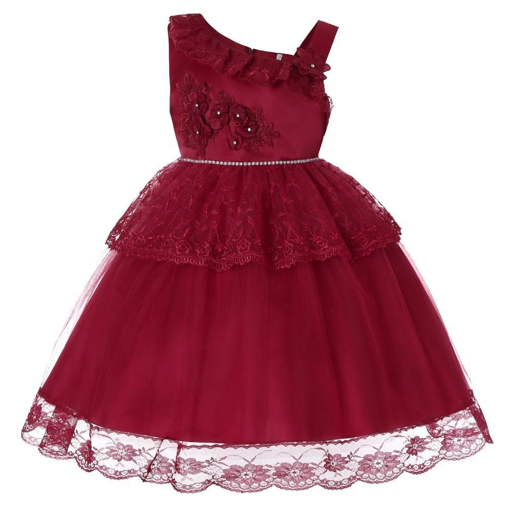 Flower Girl Dresses Lace Cute Princess Kids Formal Wedding Birthday Holiday Party