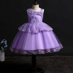 Flower Girl Dresses Lace Cute Princess Kids Formal Wedding Birthday Holiday Party