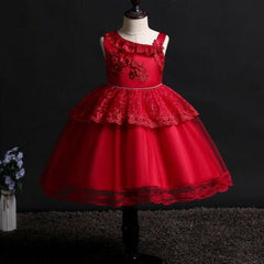 Flower Girl Dresses Lace Cute Princess Kids Formal Wedding Birthday Holiday Party