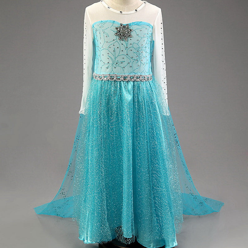 Frozen Elsa Princess Girls Costume Dresses With Tailing Cape.