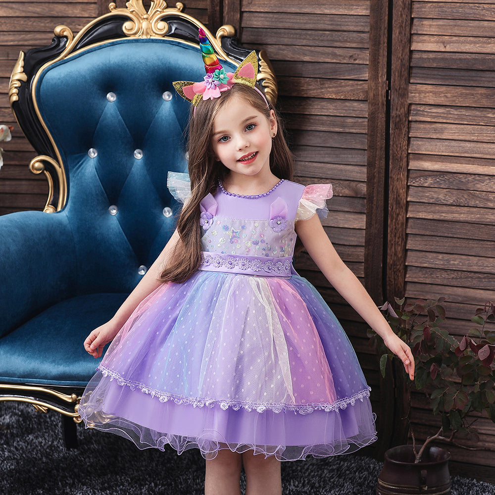 New Unicorn Baby Little Girls Toddler Costume Dresses Headband Cosplay Princess Party Holiday