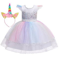New Unicorn Baby Little Girls Toddler Costume Dresses Headband Cosplay Princess Party Holiday