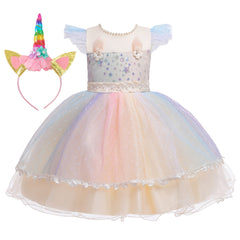 New Unicorn Baby Little Girls Toddler Costume Dresses Headband Cosplay Princess Party Holiday
