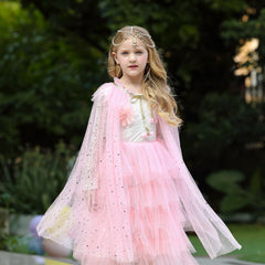 Princess Elsa Costume Rainbow Mesh Cape Cloak with Shiny Sequin Shawl Outerwear