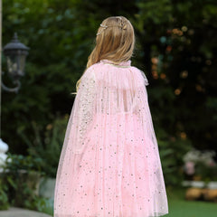 Princess Elsa Costume Rainbow Mesh Cape Cloak with Shiny Sequin Shawl Outerwear