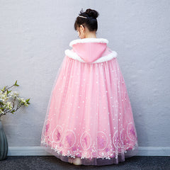 Frozen Fur Princess Hooded Cape Cloak Elsa costume for Girl Dress Up Cosplay