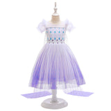 Frozen 2 Girls Elsa Princess Knee Length Tulle Cosplay Costume Dresses with Cape For Party Holidays