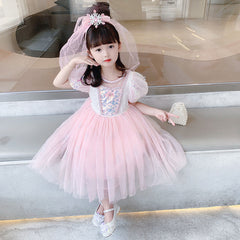 Frozen Princess Sequins Elsa Dress Costume With Cape For Girls Cosplay Party
