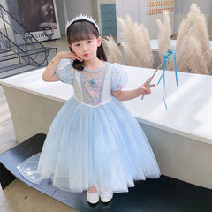 Frozen Princess Sequins Elsa Dress Costume With Cape For Girls Cosplay Party