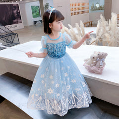 Frozen Princess Elsa dress with cape Dress Birthday Girl Costume Dresses For Cosplay Party Holiday