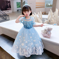 Frozen Princess Elsa dress with cape Dress Birthday Girl Costume Dresses For Cosplay Party Holiday