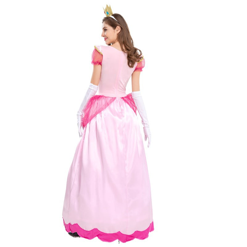 Super Mario Peach Adult Princess Dresses Costume Woman Cosplay Halloween