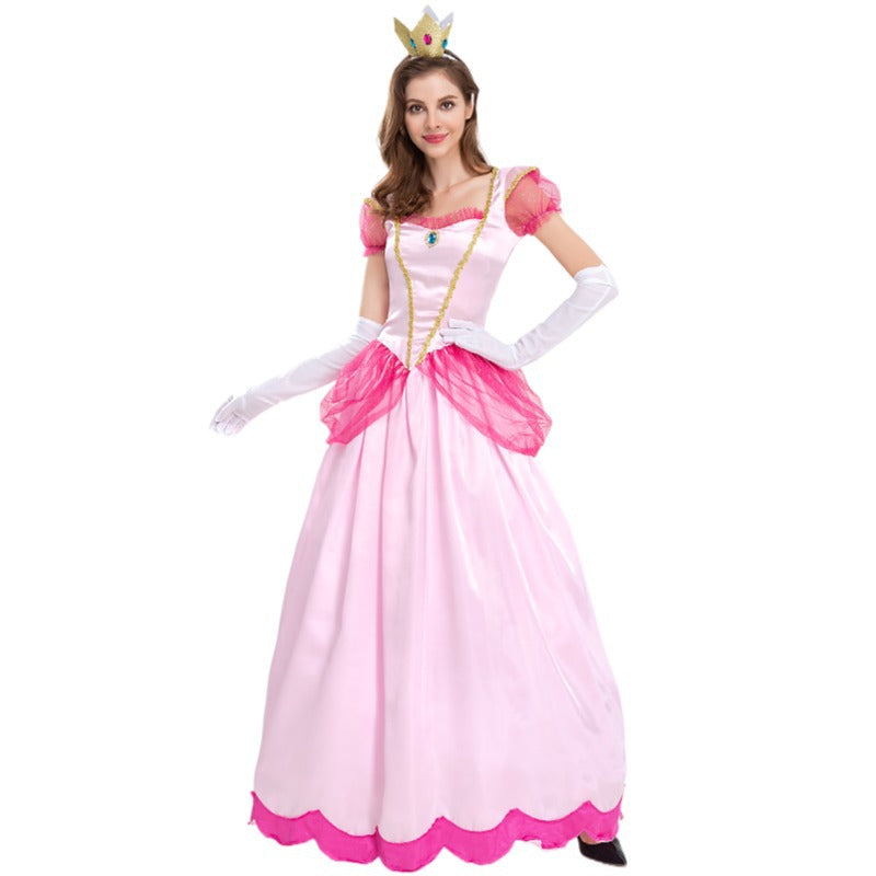 Super Mario Peach Adult Princess Dresses Costume Woman Cosplay Halloween