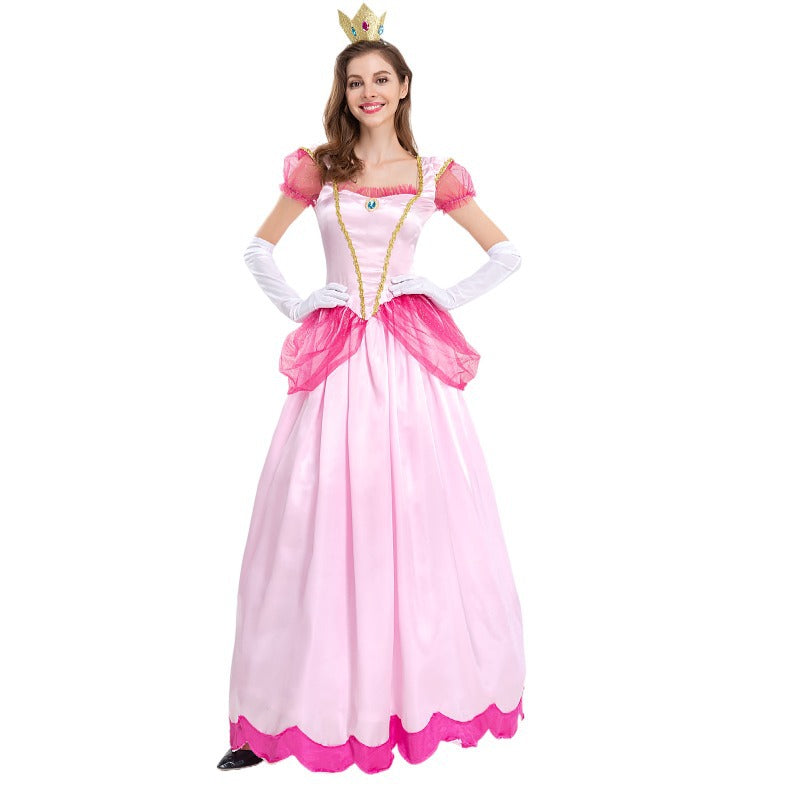 Super Mario Peach Adult Princess Dresses Costume Woman Cosplay Halloween