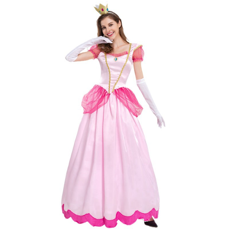 Super Mario Peach Adult Princess Dresses Costume Woman Cosplay Halloween
