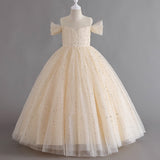 Wedding Dress Flower Girl Dress Bow Sequins Pearl Princess Dress Birthday Costume Party Holiday