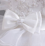 Flower Girl Dress Bow Pearl Wedding Dress  Lace Princess Dress Birthday Costume Party Dress Holiday
